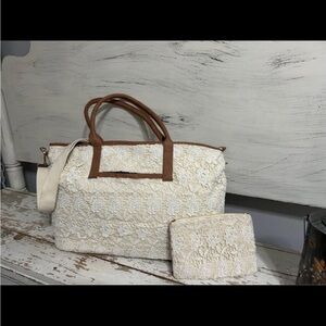 Merona Ivory Lace Tote with Tan Handles